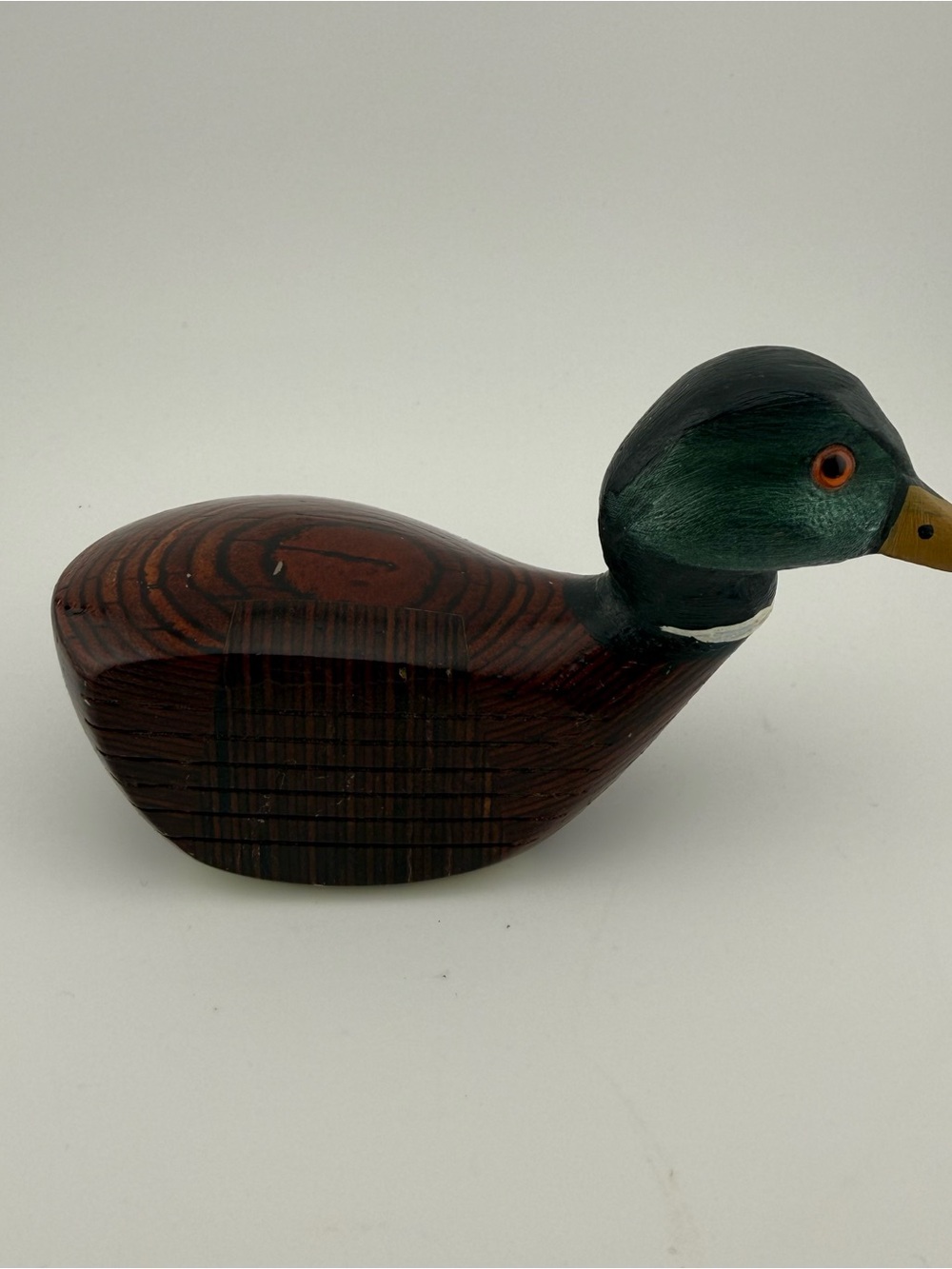 Vtg Decorative Hand Carved Wooden Mallard Duck Figurine Golf Club Head Driver